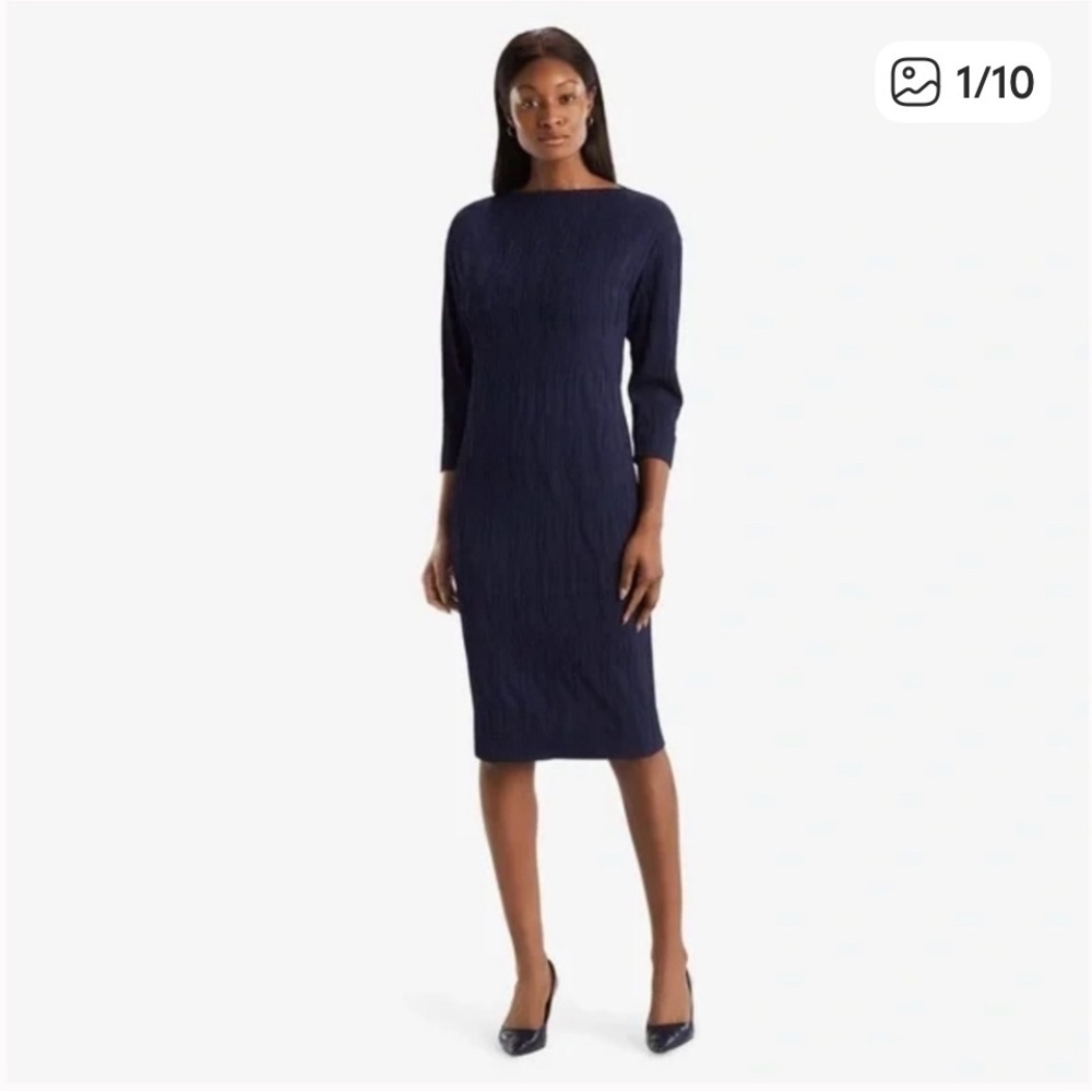 MM LAFLEUR Dress Navy Blue Oak Pleat Jersey Stretchy Quiet Luxury Size XL